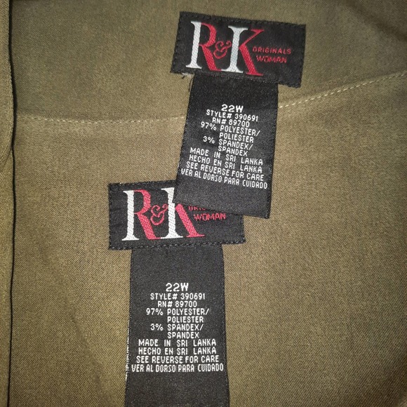 R & K Originals Brushed Olive Khaki Green 3-piece Blazer, Top and Pant set 22W - Picture 8 of 9